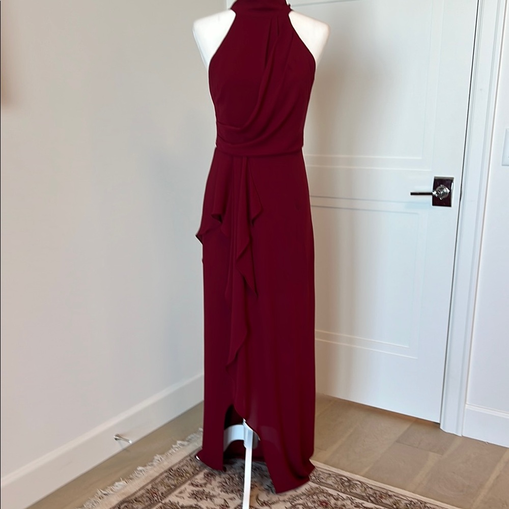 Elegant Halston dark Red / Burgundy Halter Maxi Dress